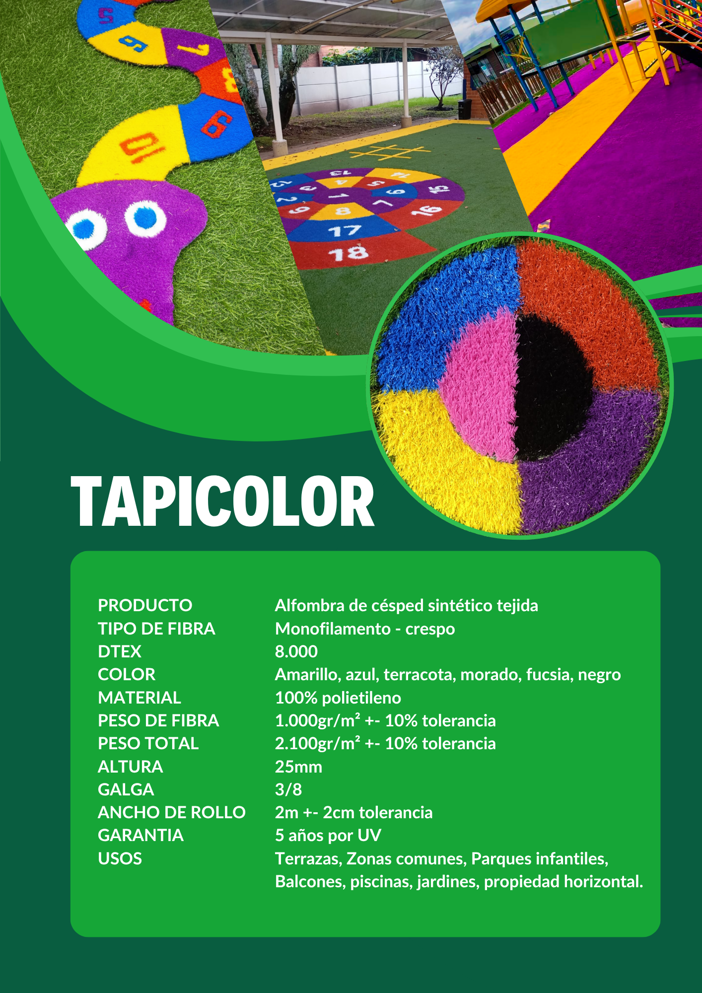 Grama sintética decorativa Tapicolor - césped artificial de colores Colombia